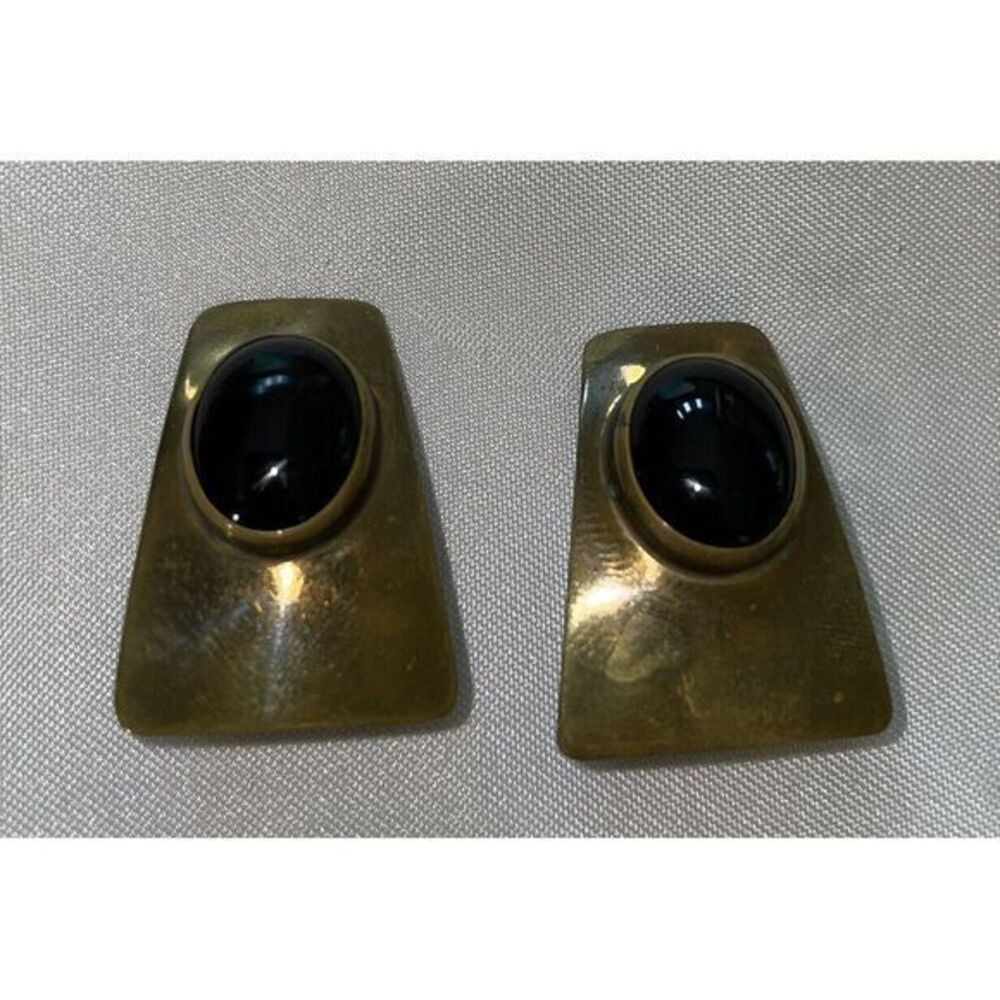 Vintage Ken Gastineau Signed Gold Tone Clip On Earrings Jewelry Mid Century 1"